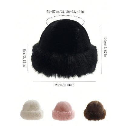 Warm Thick Fleece Bucket Hat for Women, Simple and Casual Winter Hat, Fashionable Outdoor Skiing Cap