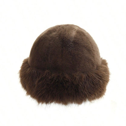 Warm Thick Fleece Bucket Hat for Women, Simple and Casual Winter Hat, Fashionable Outdoor Skiing Cap