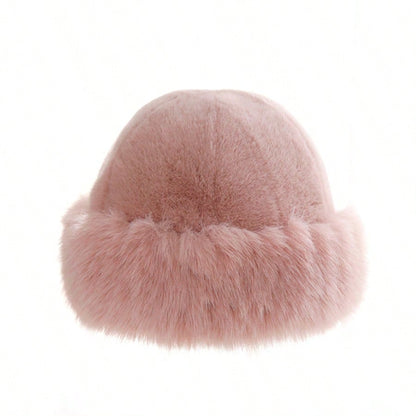 Warm Thick Fleece Bucket Hat for Women, Simple and Casual Winter Hat, Fashionable Outdoor Skiing Cap