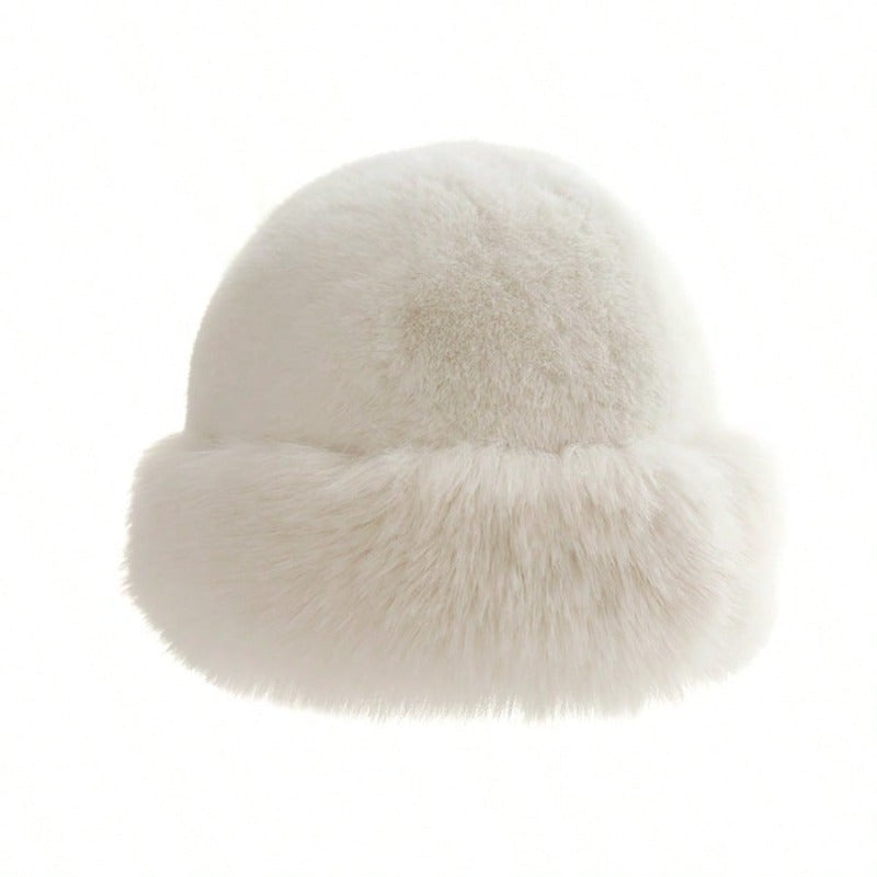 Warm Thick Fleece Bucket Hat for Women, Simple and Casual Winter Hat, Fashionable Outdoor Skiing Cap