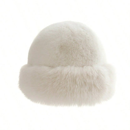 Warm Thick Fleece Bucket Hat for Women, Simple and Casual Winter Hat, Fashionable Outdoor Skiing Cap