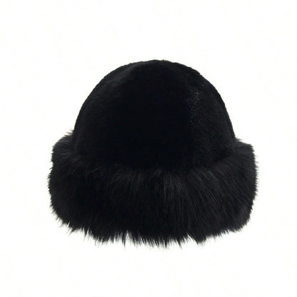 Warm Thick Fleece Bucket Hat for Women, Simple and Casual Winter Hat, Fashionable Outdoor Skiing Cap