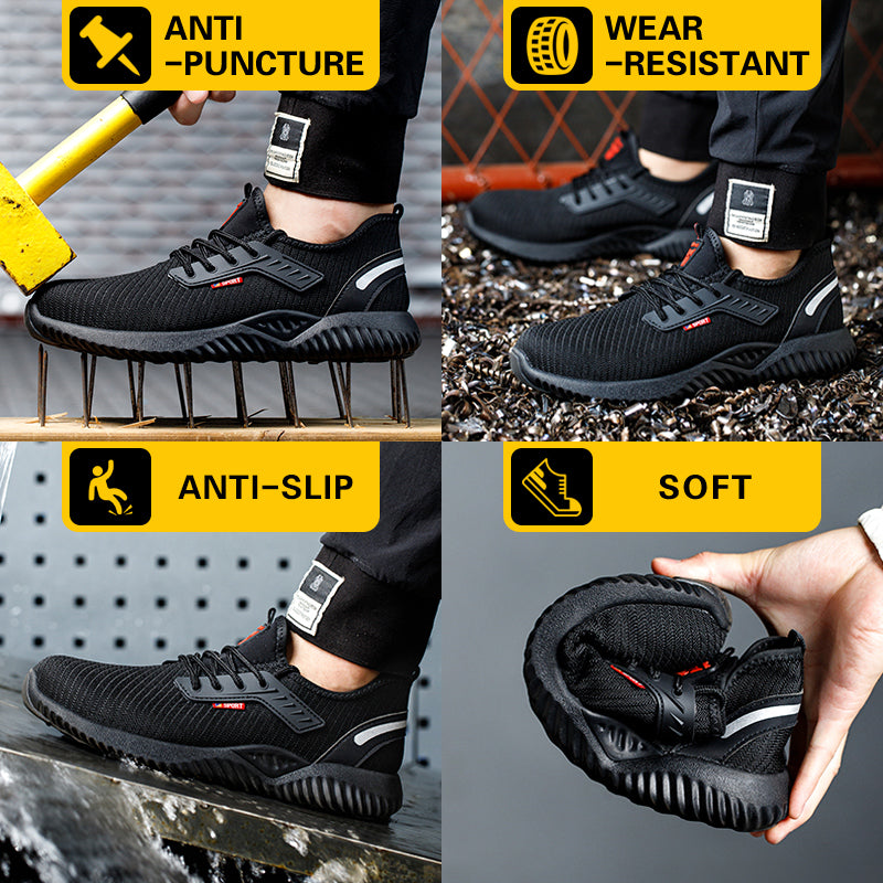 Mens Steel Toe Safety Shoes, Anti-Smash Puncture-Proof Work Sneakers, Lightweight Indestructible Tactical Boots