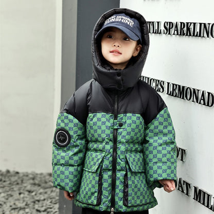 Gradient Patch Winter Down Jacket, Warm Thick Hooded Parka for Girls, Kid Girl Coat for Ages 3-10 Years