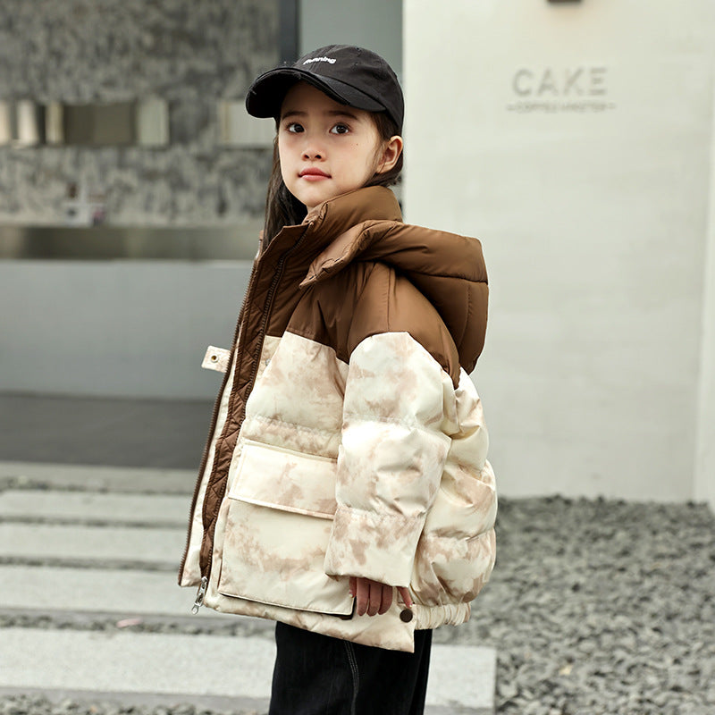 Gradient Patch Winter Down Jacket, Warm Thick Hooded Parka for Girls, Kid Girl Coat for Ages 3-10 Years