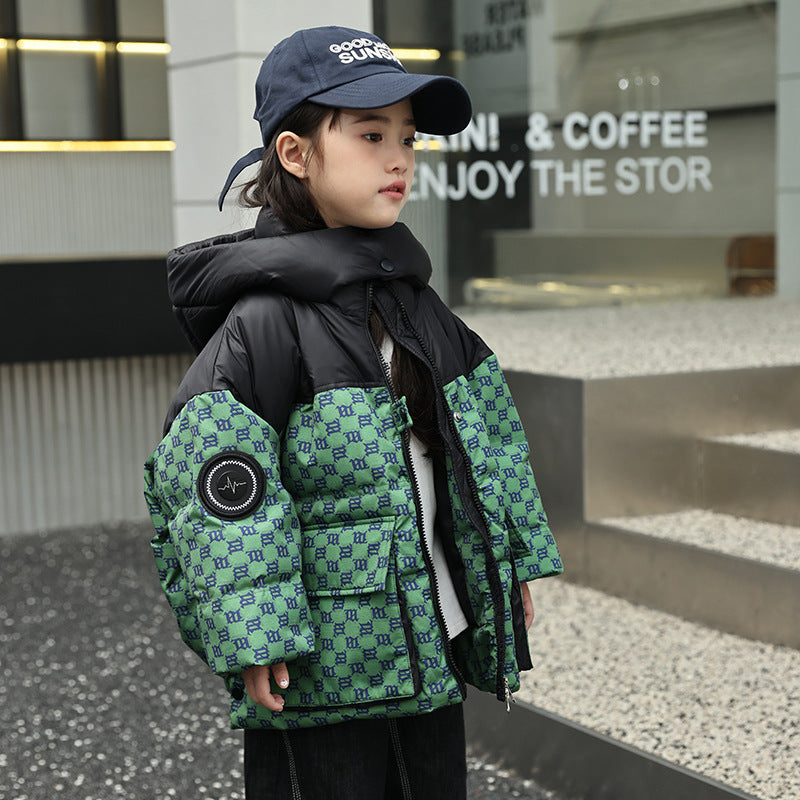 Gradient Patch Winter Down Jacket, Warm Thick Hooded Parka for Girls, Kid Girl Coat for Ages 3-10 Years