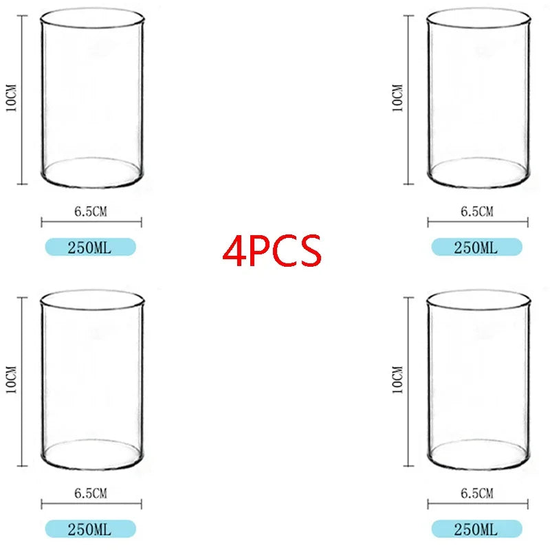 Large Capacity 250ml Glass Tumbler, Straight Glass for Cold Drinks, Coffee, and Milk, Creative Family Cup
