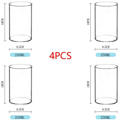 Large Capacity 250ml Glass Tumbler, Straight Glass for Cold Drinks, Coffee, and Milk, Creative Family Cup