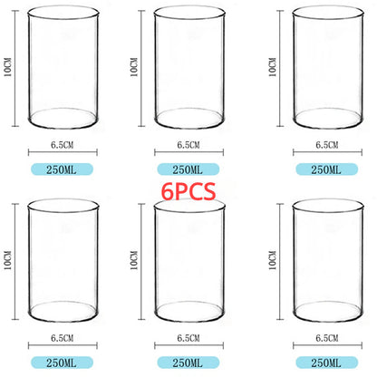 Large Capacity 250ml Glass Tumbler, Straight Glass for Cold Drinks, Coffee, and Milk, Creative Family Cup