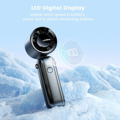 Portable Handheld Turbo Fan 5000mAh Rechargeable Foldable Desk and Neck Fan with 6 Speeds and Digital Display