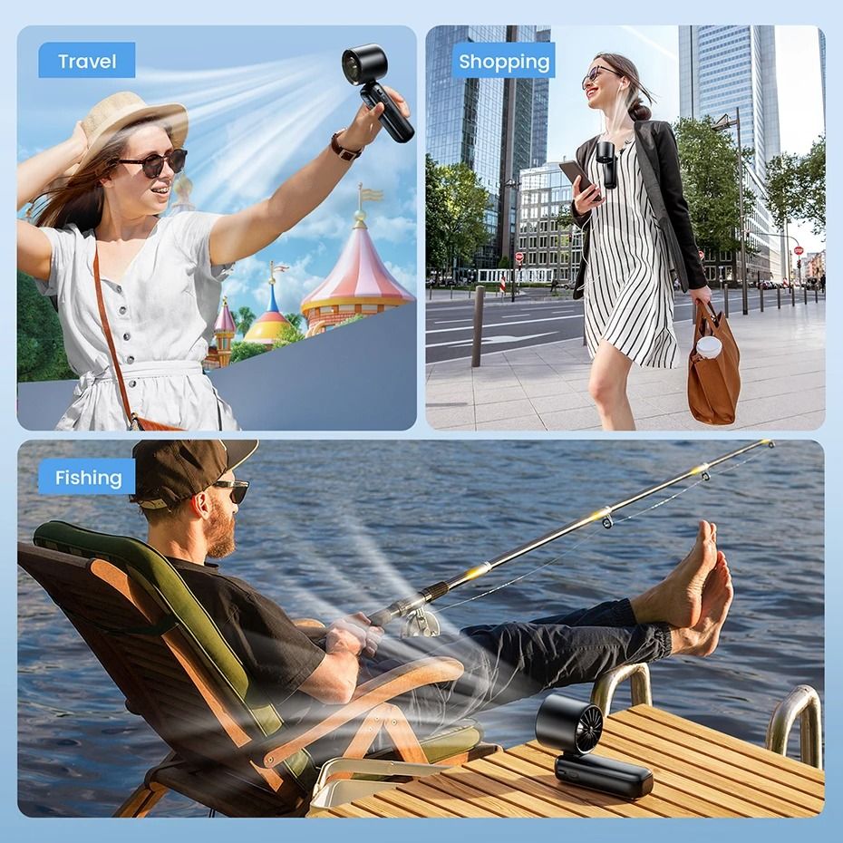 Portable Handheld Turbo Fan 5000mAh Rechargeable Foldable Desk and Neck Fan with 6 Speeds and Digital Display