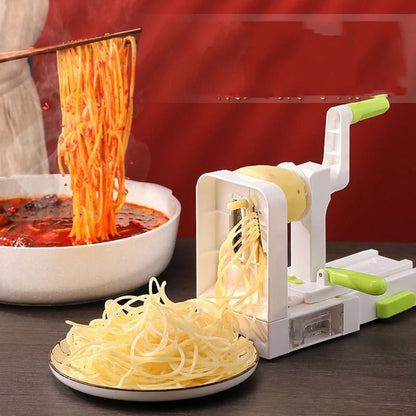 Stainless Steel Potato Noodle Maker and Vegetable Spiralizer with Foldable Design and Rotary Grater Blades