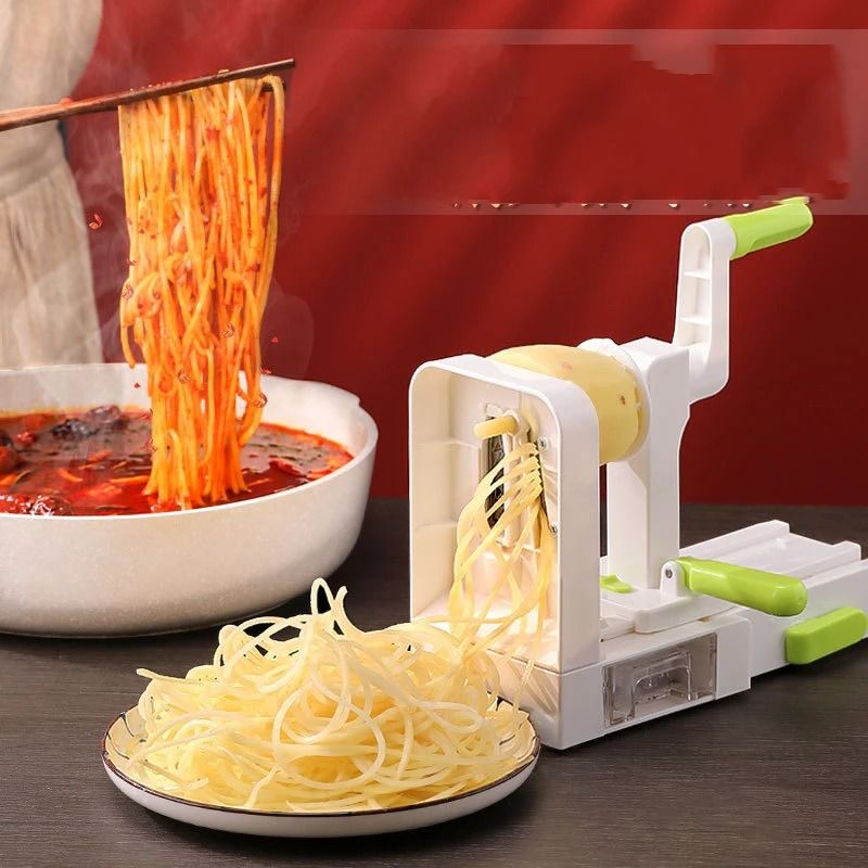 Stainless Steel Potato Noodle Maker and Vegetable Spiralizer with Foldable Design and Rotary Grater Blades
