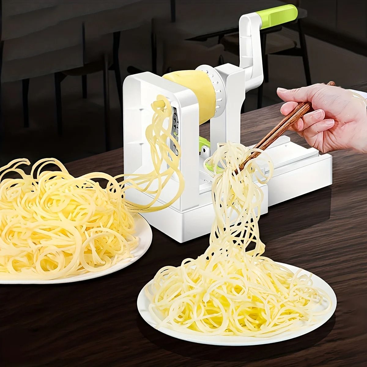 Stainless Steel Potato Noodle Maker and Vegetable Spiralizer with Foldable Design and Rotary Grater Blades