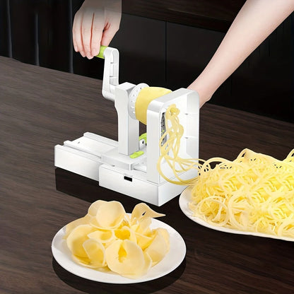 Stainless Steel Potato Noodle Maker and Vegetable Spiralizer with Foldable Design and Rotary Grater Blades