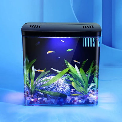 Mini Fish Tank with Self Circulating Filter System for Living Room or Desktop