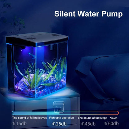 Mini Fish Tank with Self Circulating Filter System for Living Room or Desktop