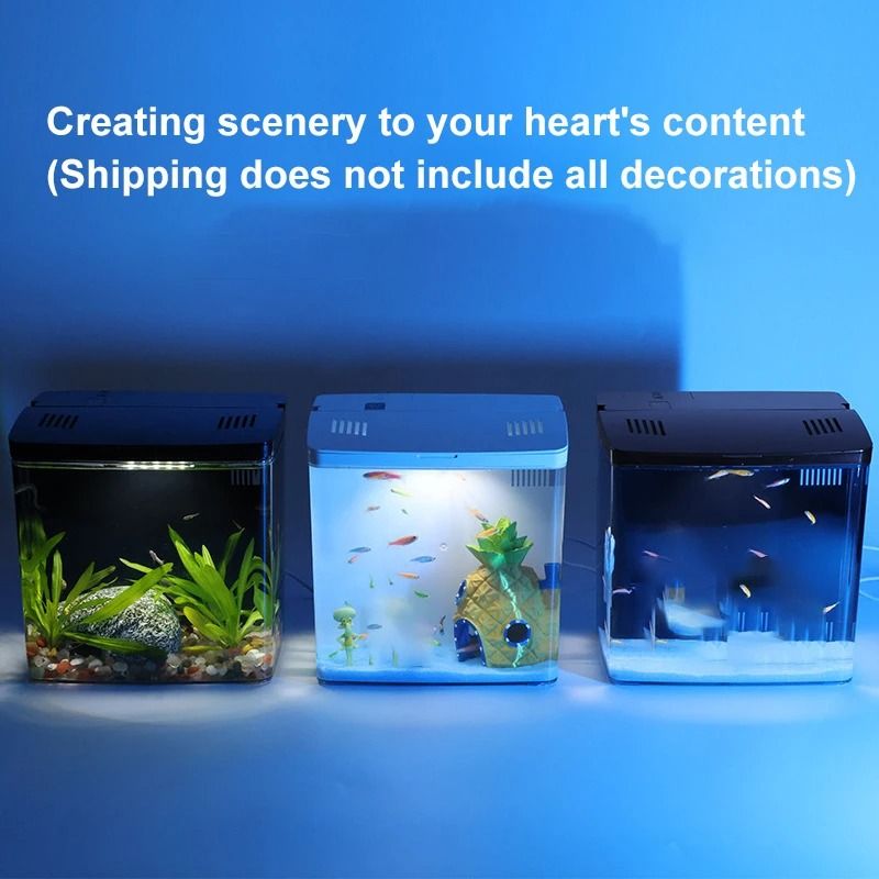 Mini Fish Tank with Self Circulating Filter System for Living Room or Desktop