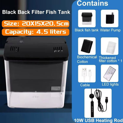 Mini Fish Tank with Self Circulating Filter System for Living Room or Desktop
