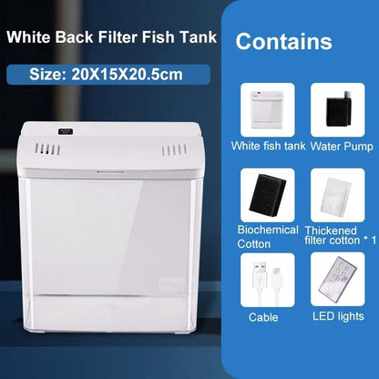 Mini Fish Tank with Self Circulating Filter System for Living Room or Desktop