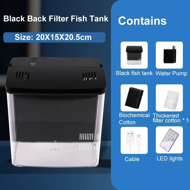Mini Fish Tank with Self Circulating Filter System for Living Room or Desktop