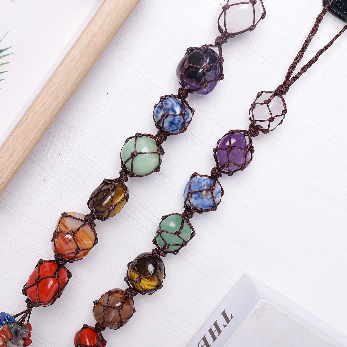 Natural Crystal Chakra Pendant for Car and Healing Decor