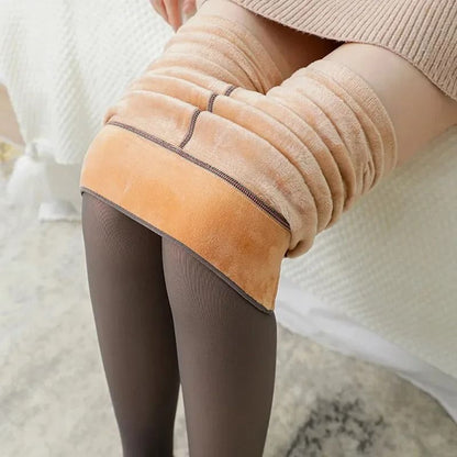 Women Winter Fleece Velvet Thermal Pantyhose High Waist Translucent Leggings