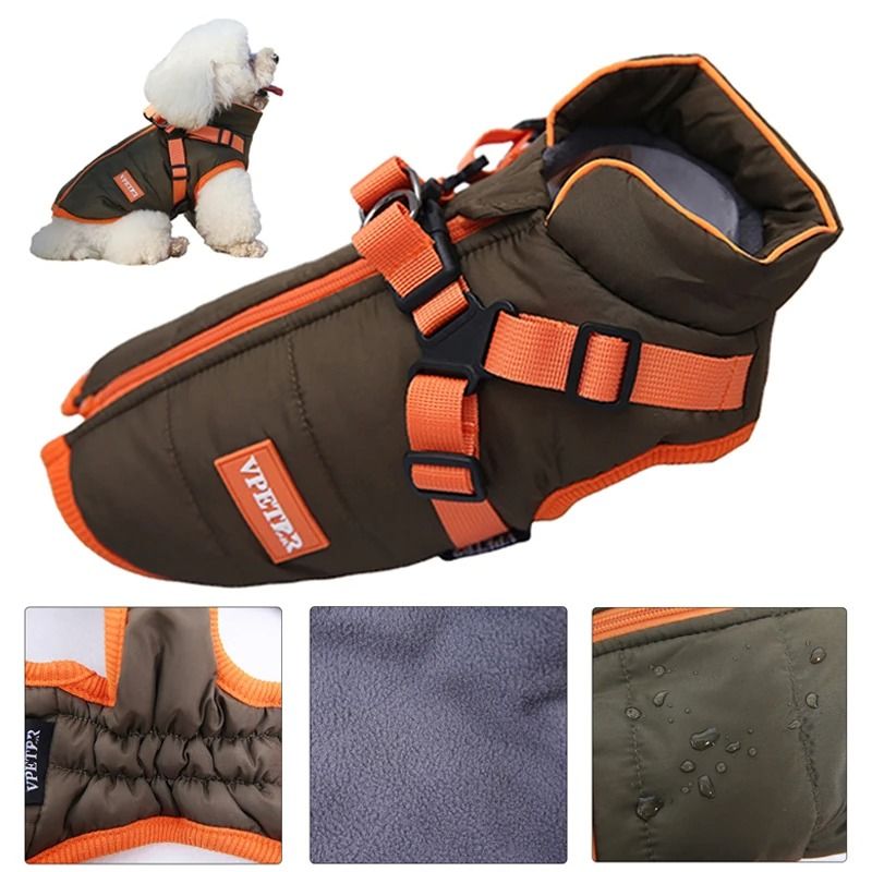 Waterproof Puppy Winter Jacket with Built-in Harness for Small Dogs