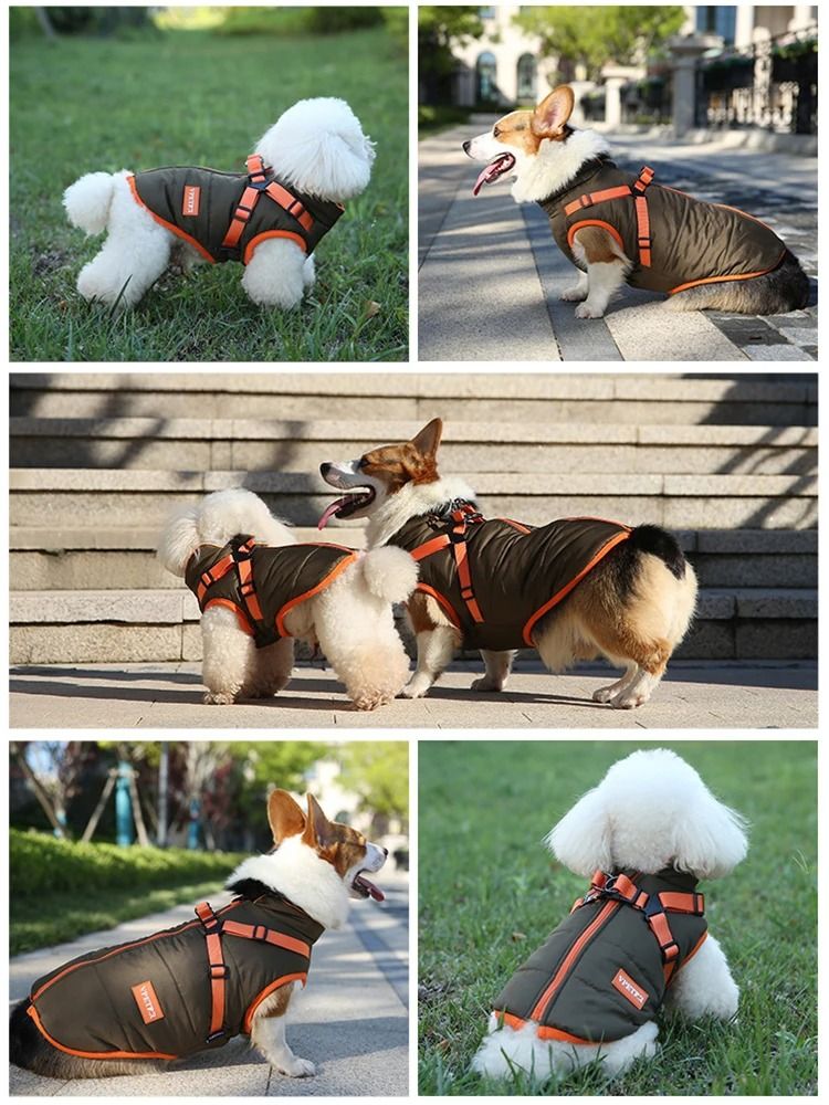 Waterproof Puppy Winter Jacket with Built-in Harness for Small Dogs
