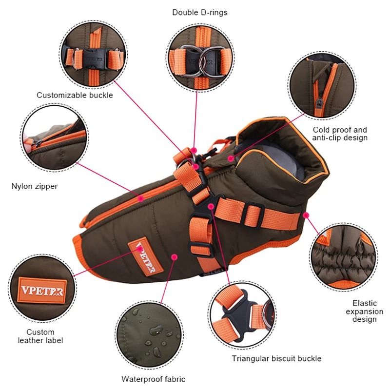 Waterproof Puppy Winter Jacket with Built-in Harness for Small Dogs