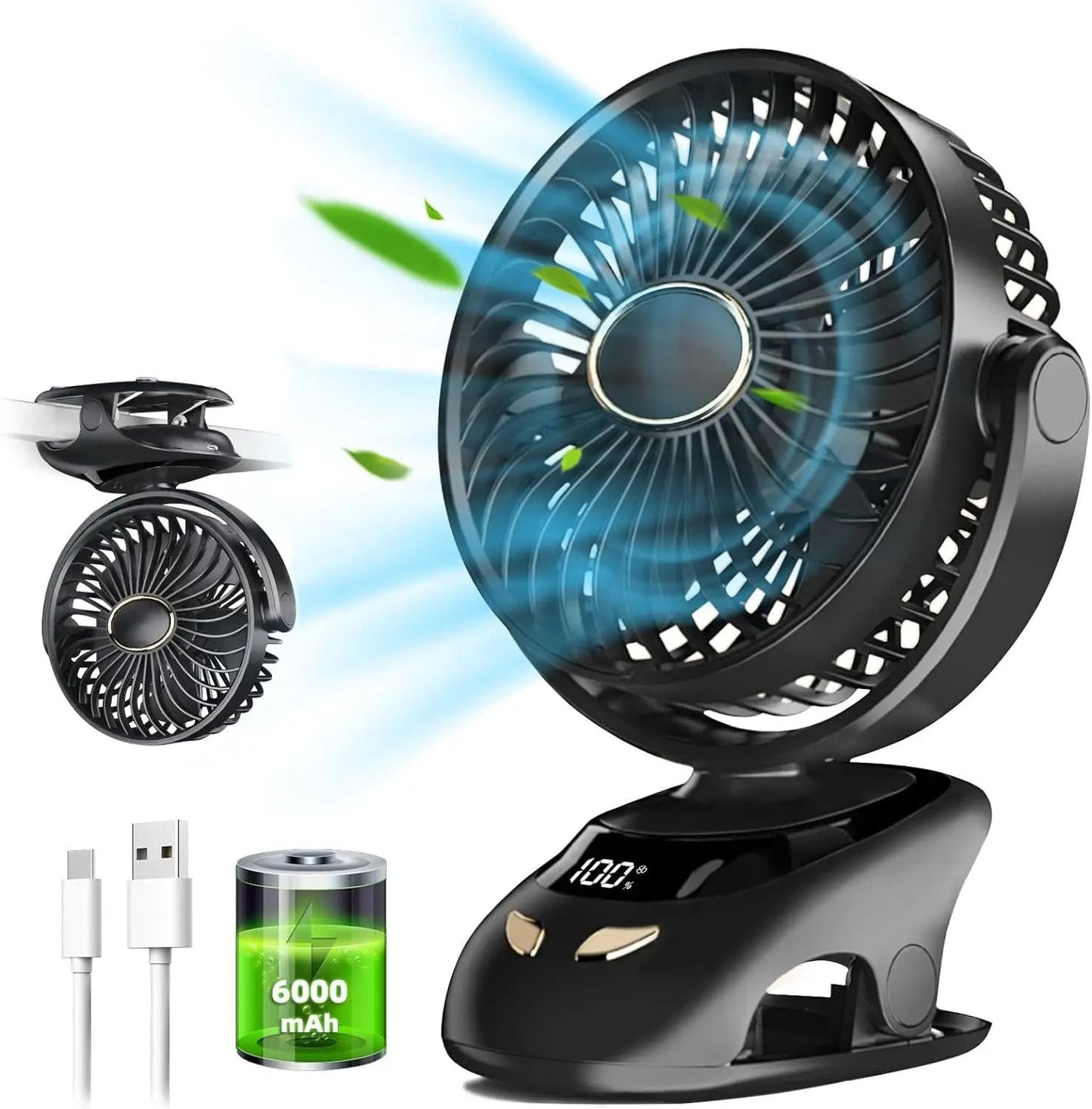 Portable Clip On Desk Fan with Rechargeable Battery for Home and Travel