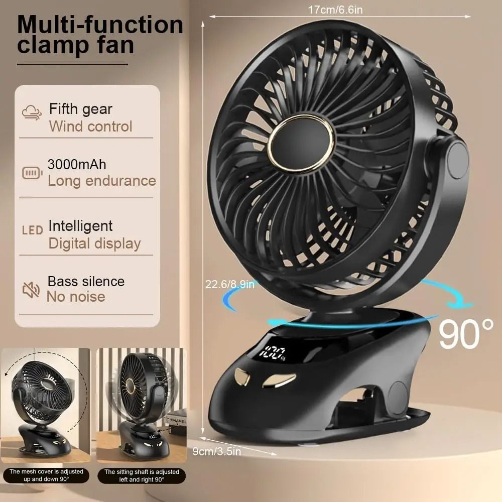 Portable Clip On Desk Fan with Rechargeable Battery for Home and Travel