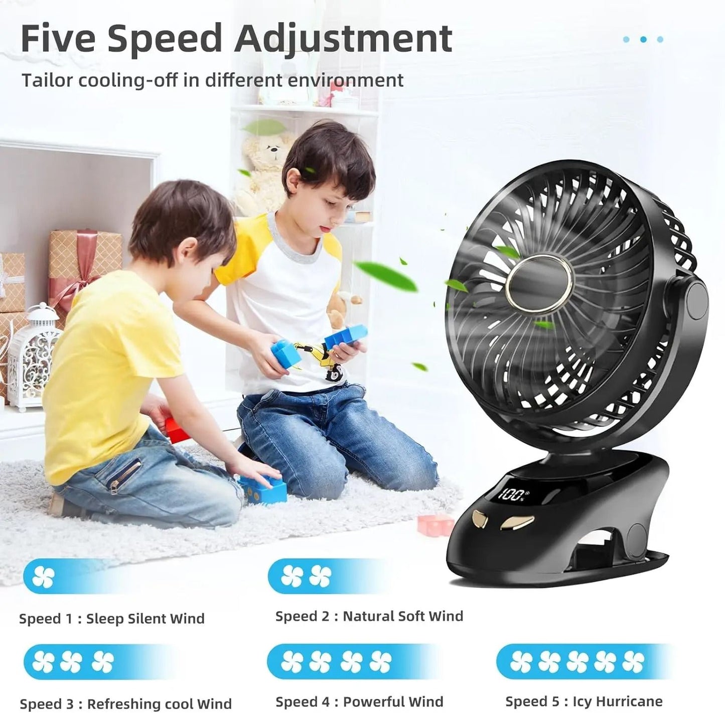 Portable Clip On Desk Fan with Rechargeable Battery for Home and Travel