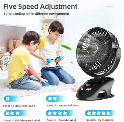 Portable Clip On Desk Fan with Rechargeable Battery for Home and Travel