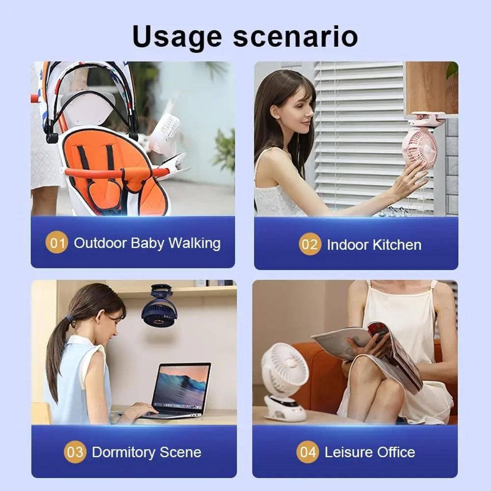 Portable Clip On Desk Fan with Rechargeable Battery for Home and Travel