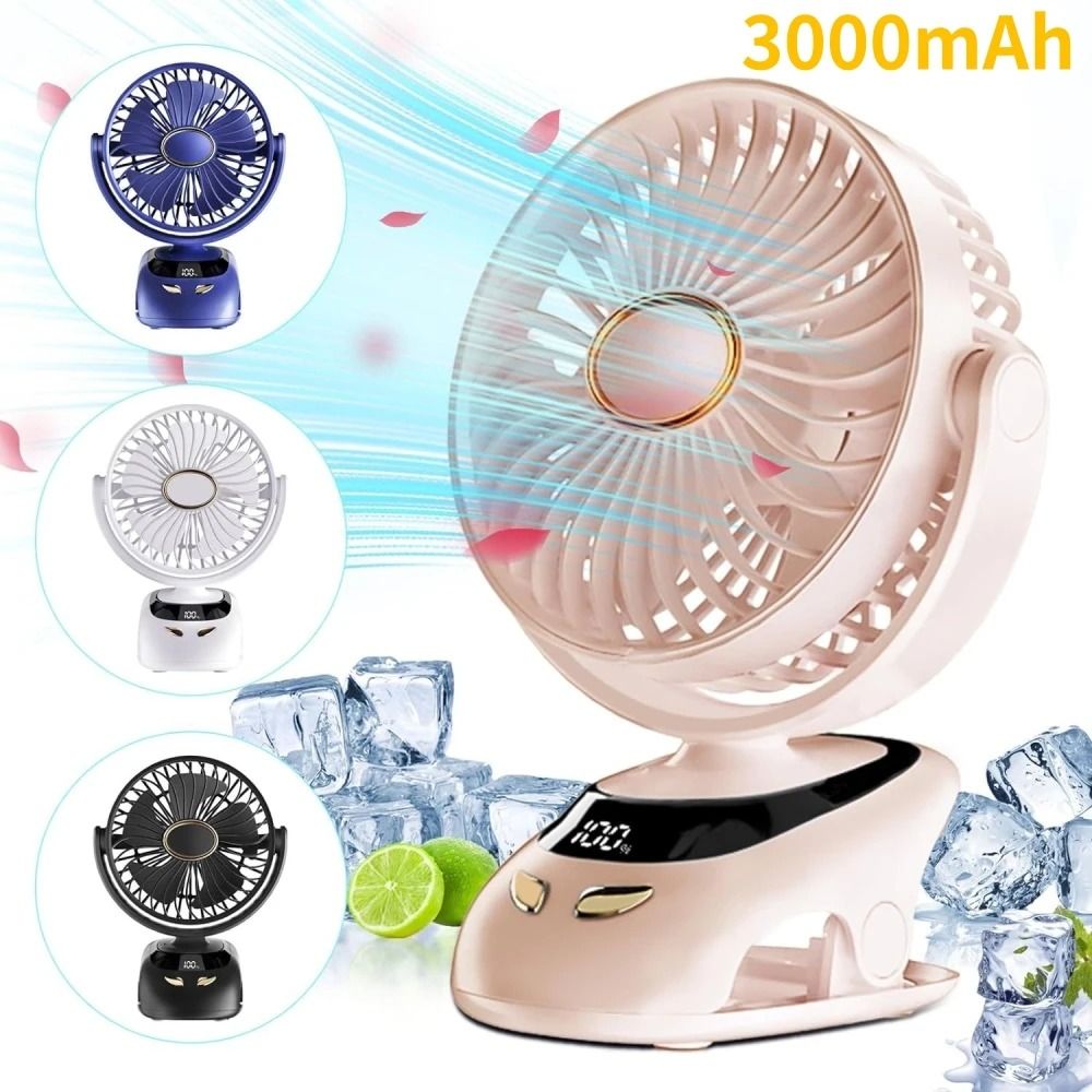 Portable Clip On Desk Fan with Rechargeable Battery for Home and Travel