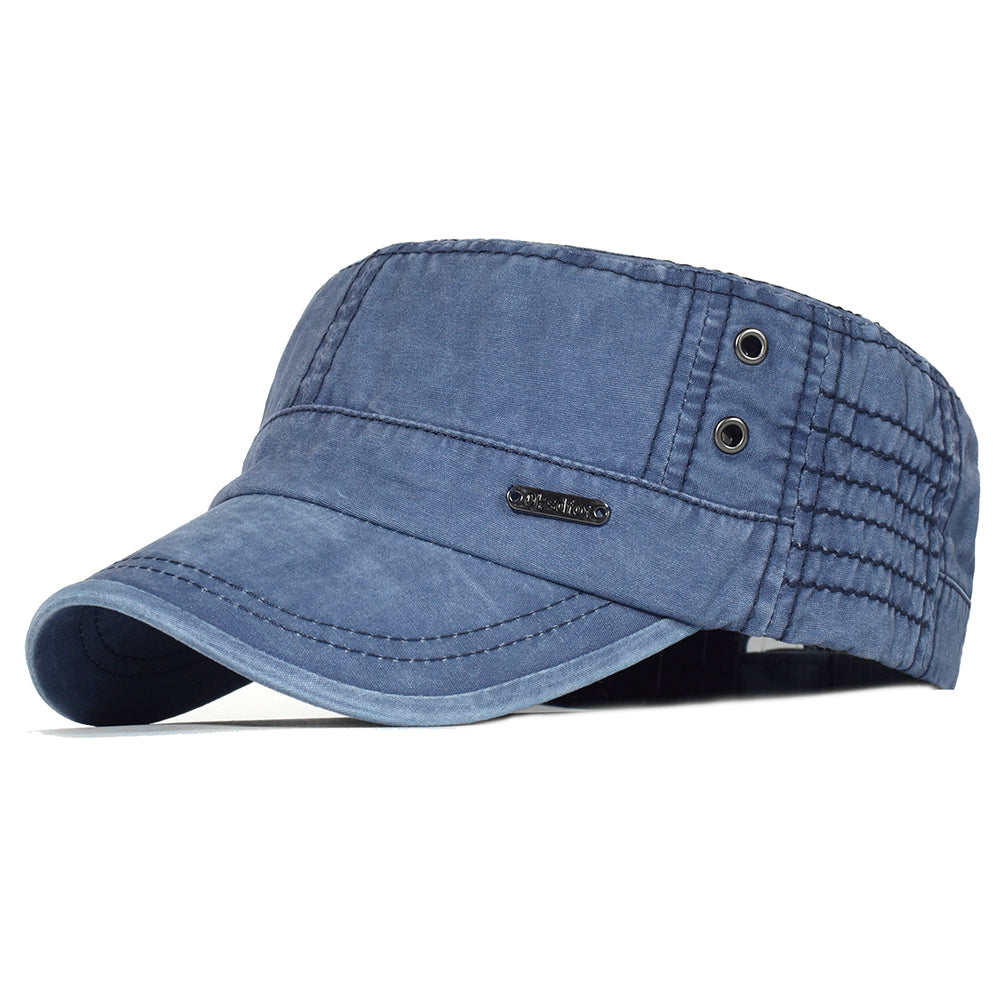 Washed Cotton Flat Cap, Unique Design Military Hat for Men Women, Four Seasons Vintage Flat Top Cap.