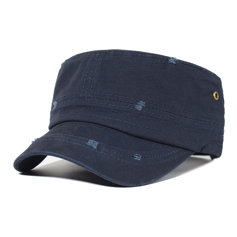 Washed Cotton Flat Cap, Unique Design Military Hat for Men Women, Four Seasons Vintage Flat Top Cap.