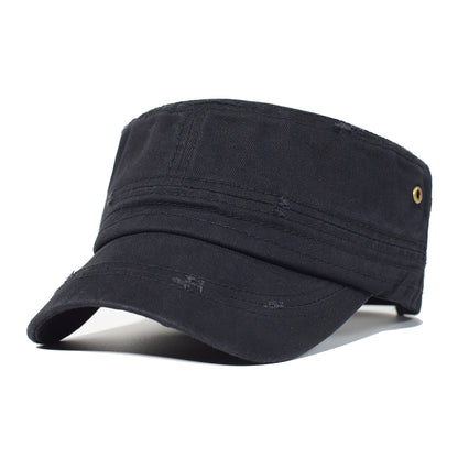 Washed Cotton Flat Cap, Unique Design Military Hat for Men Women, Four Seasons Vintage Flat Top Cap.