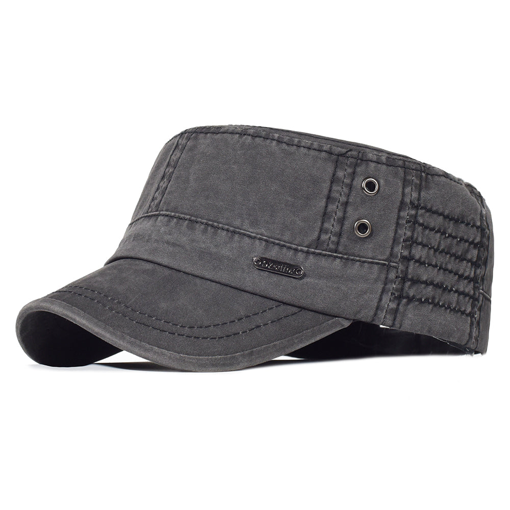 Washed Cotton Flat Cap, Unique Design Military Hat for Men Women, Four Seasons Vintage Flat Top Cap.