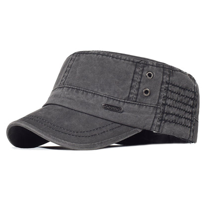 Washed Cotton Flat Cap, Unique Design Military Hat for Men Women, Four Seasons Vintage Flat Top Cap.