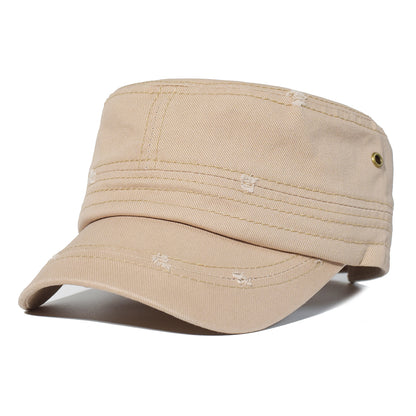 Washed Cotton Flat Cap, Unique Design Military Hat for Men Women, Four Seasons Vintage Flat Top Cap.