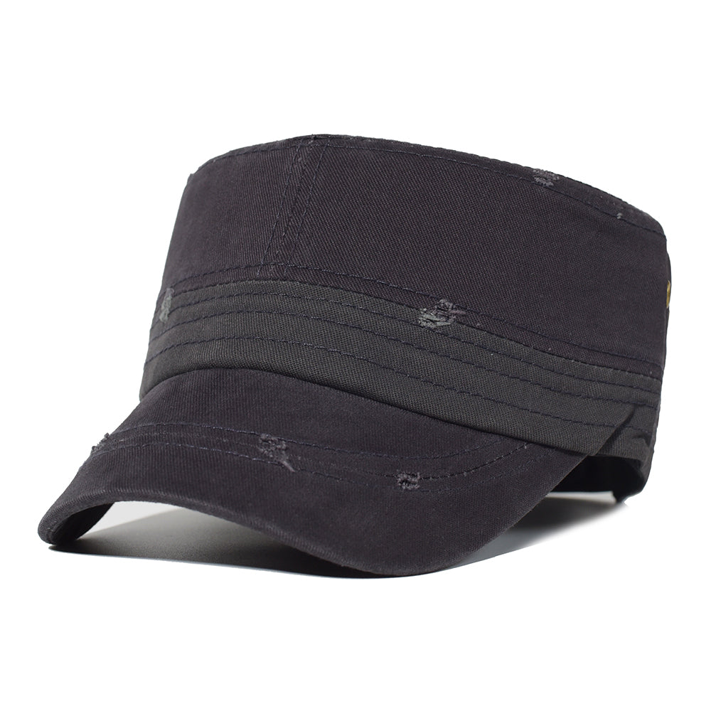 Washed Cotton Flat Cap, Unique Design Military Hat for Men Women, Four Seasons Vintage Flat Top Cap.