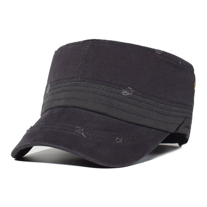 Washed Cotton Flat Cap, Unique Design Military Hat for Men Women, Four Seasons Vintage Flat Top Cap.