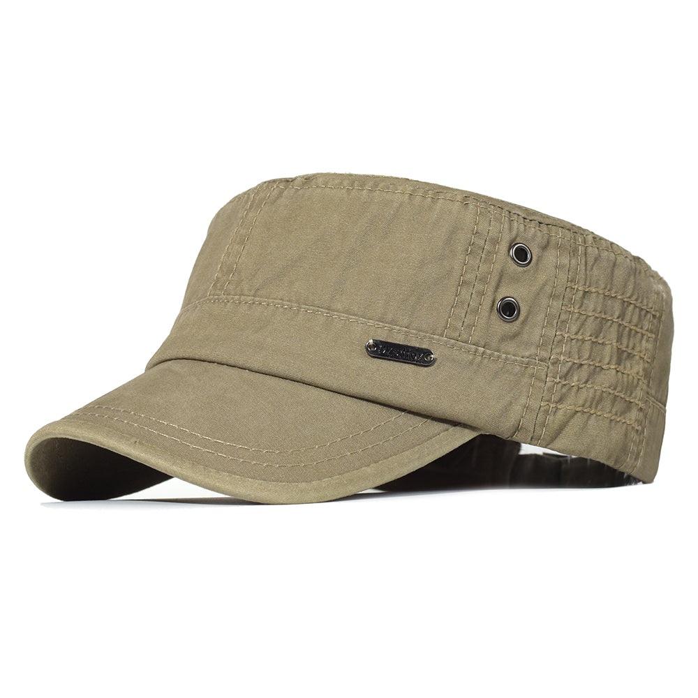 Washed Cotton Flat Cap, Unique Design Military Hat for Men Women, Four Seasons Vintage Flat Top Cap.
