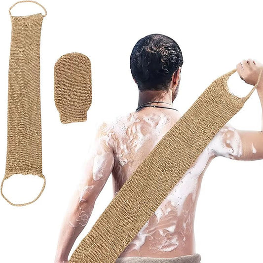 Natural Ramie Jute Exfoliating Bath Towel – Back Scrubber & Shower Strap for Deep Body Cleansing