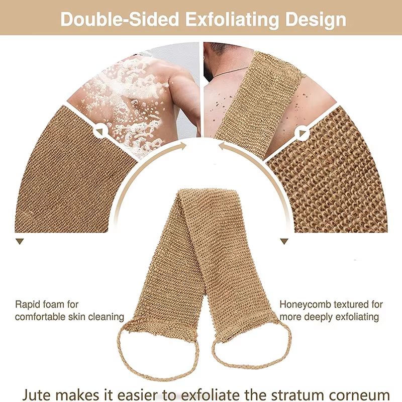 Natural Ramie Jute Exfoliating Bath Towel – Back Scrubber & Shower Strap for Deep Body Cleansing