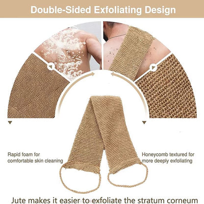 Natural Ramie Jute Exfoliating Bath Towel – Back Scrubber & Shower Strap for Deep Body Cleansing