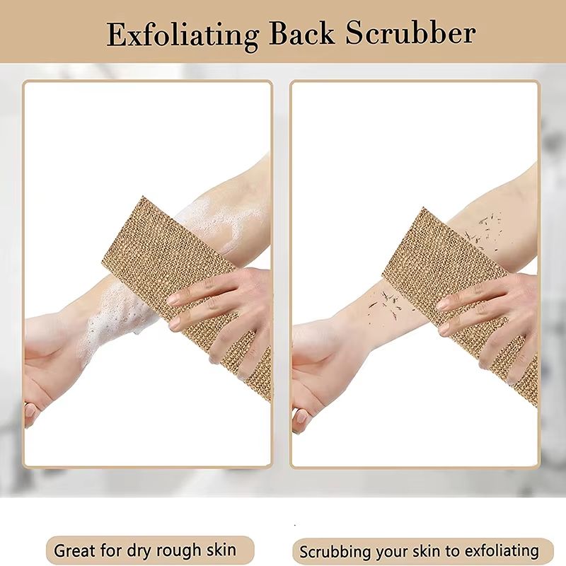 Natural Ramie Jute Exfoliating Bath Towel – Back Scrubber & Shower Strap for Deep Body Cleansing