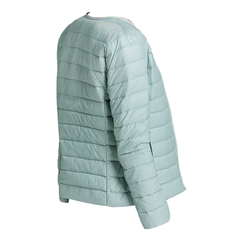 Women's Ultralight Quilted Puffer Coat, Variable V Neck, Collarless Duck Down Jacket for Winter Warmth